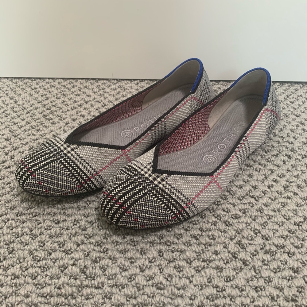 Rothy’s Grey Glen Plaid Rounded-Toe Flats